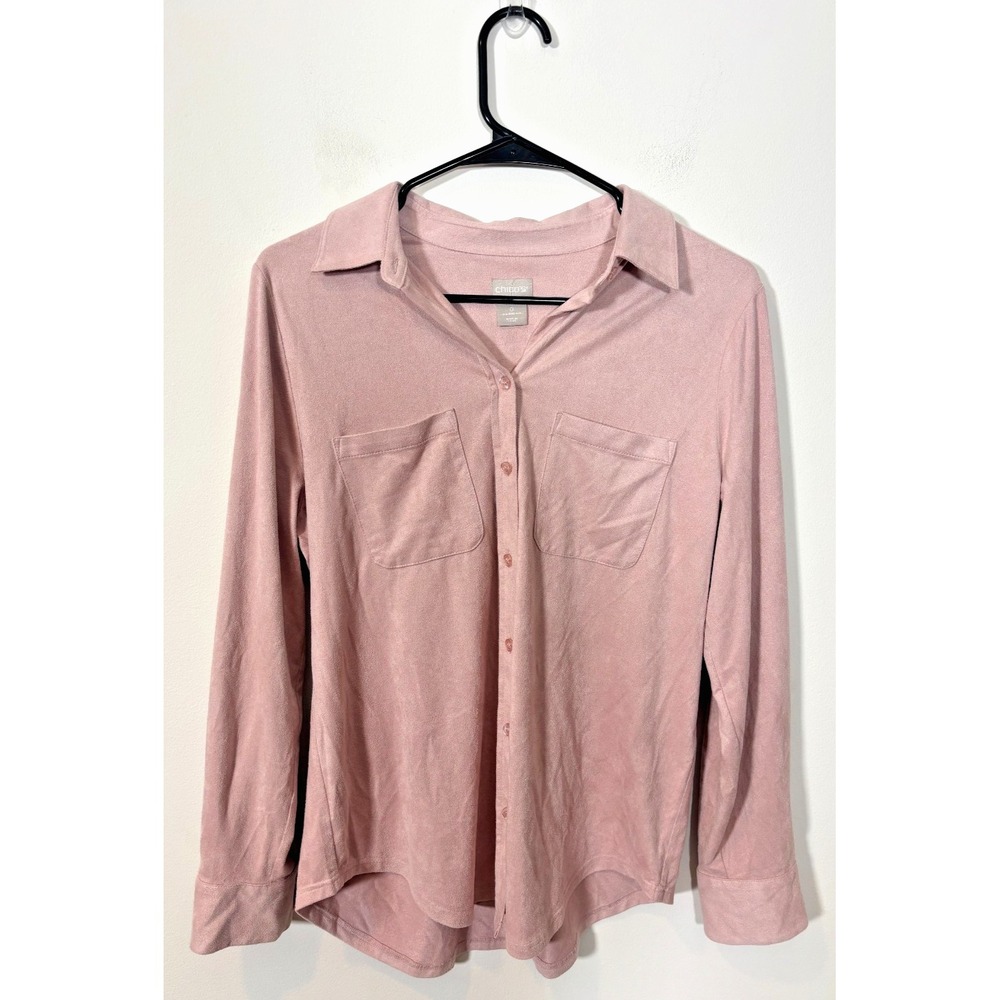 Chico's Soft Faux Suede Button-Up Size 0 (Small) Light Pink Long-Sleeve